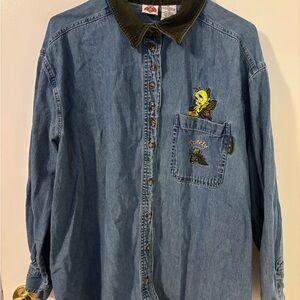Warner Bros. Blue Denim Shirt with Tweety Design 90s Y2K
